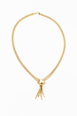 Lot 114 - A 9ct gold twin strand necklace, of...