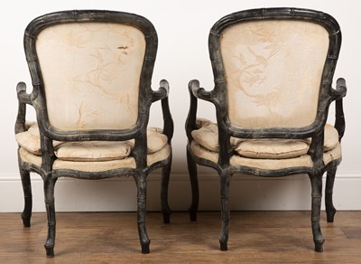 Lot 31 - Pair of simulated ebonised bamboo armchairs...
