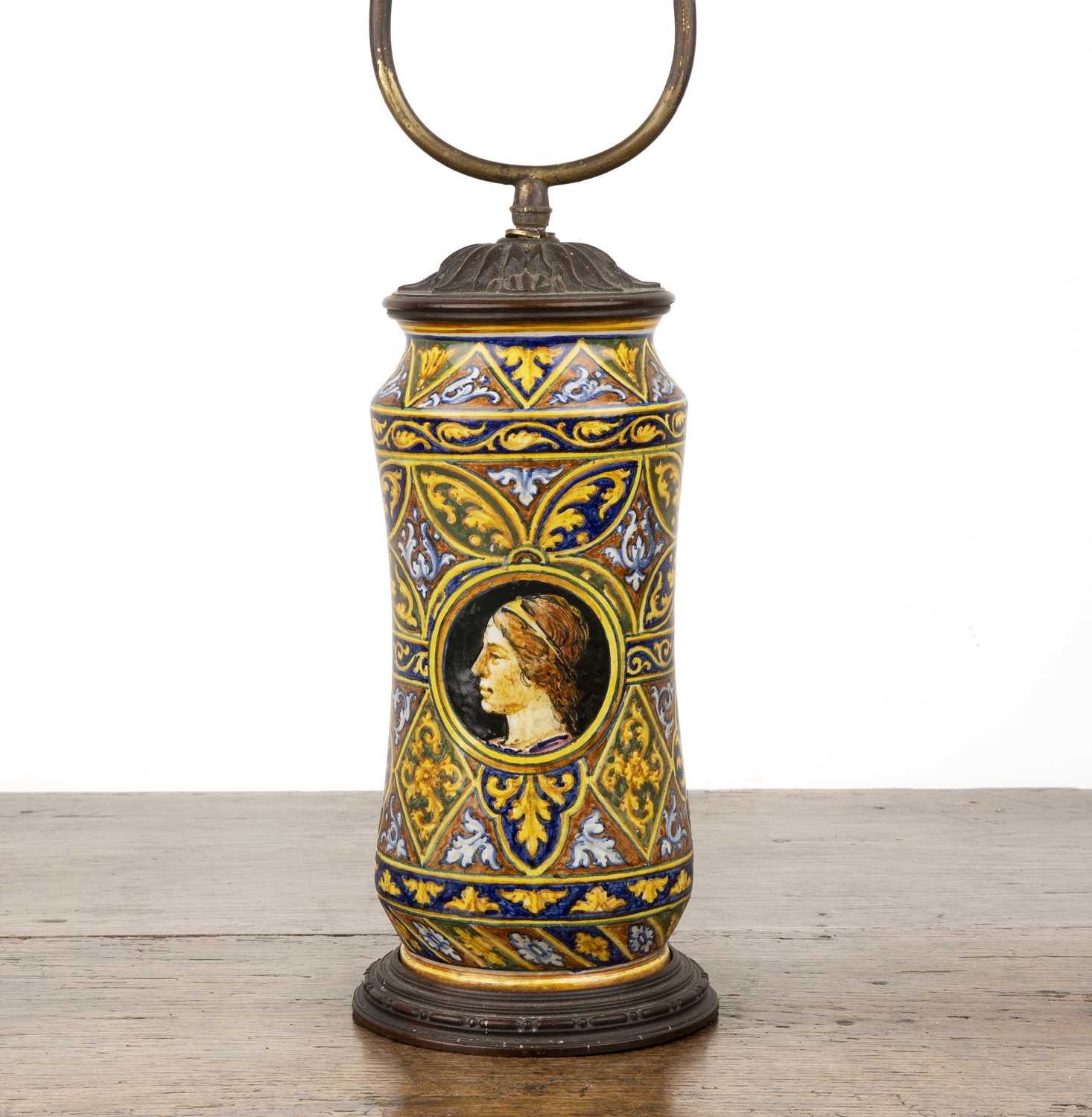 Lot 38 - Pottery lamp in the style of a Renaissance...