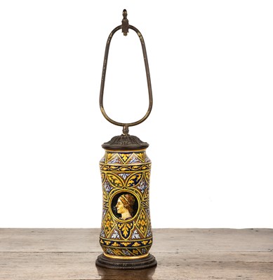 Lot 38 - Pottery lamp in the style of a Renaissance...