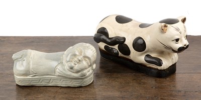 Lot 350 - Two Chinese pillows one in the form of a boy...