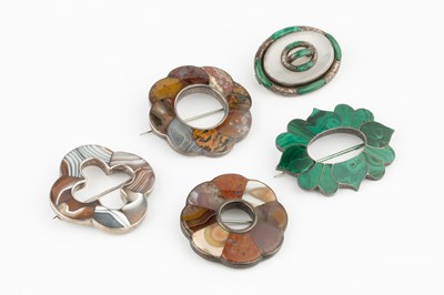 Lot 132 - A Scottish silver and banded agate brooch, of...