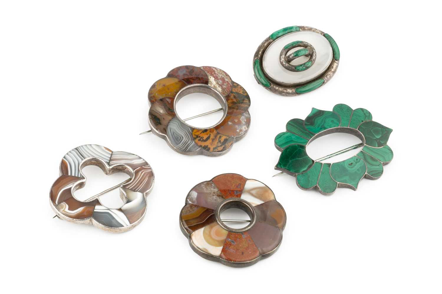 Lot 132 - A Scottish silver and banded agate brooch, of...