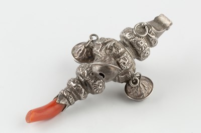 Lot 594 - A late Victorian silver baby's rattle and...
