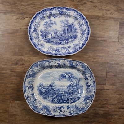 Lot 360 - Oval blue transfer meat plate with a view of...