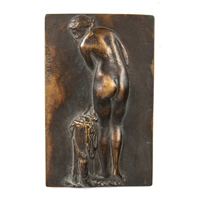 Lot 226 - Julien Dillens (1849-1904) Nude plaque bronze...