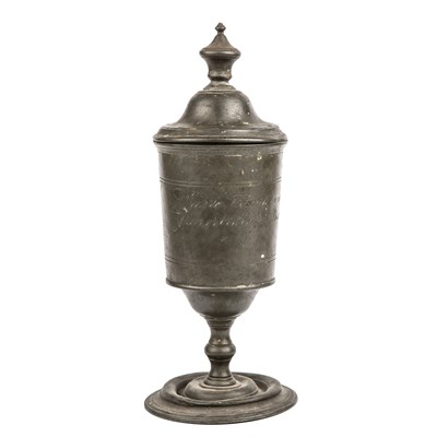 Lot 309 - An antique German lead chalice and cover with...