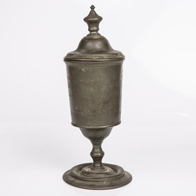 Lot 309 - An antique German lead chalice and cover with...