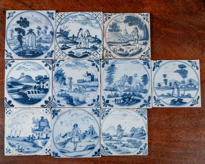 Lot 5 - Ten 18th century blue and white Liverpool delftware tiles