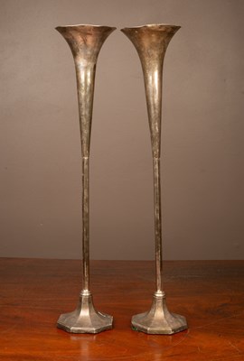Lot 6 - Two art-deco silver-plated long trumpet vases