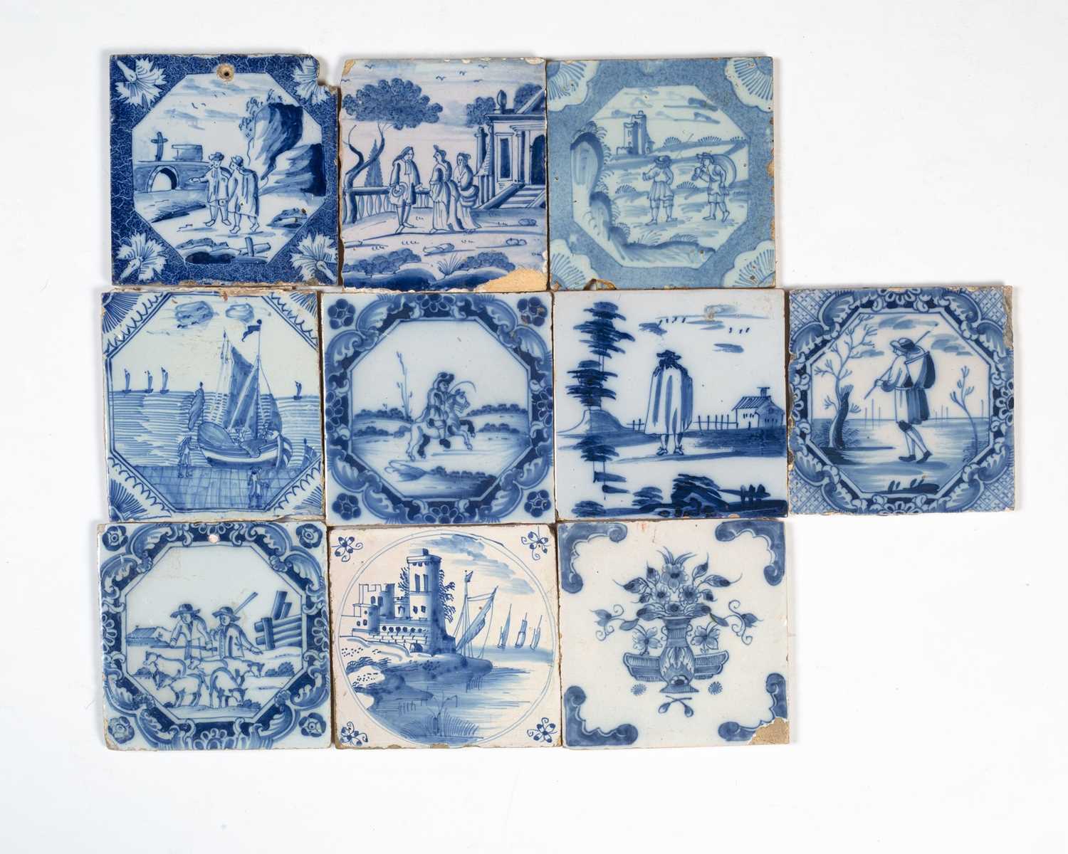 Lot 11 - Ten blue and white Liverpool Delftware tiles circa 1740-1760