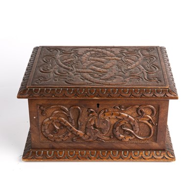 Lot 316 - A late 19th century carved oak box with carved...