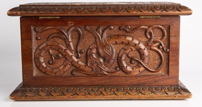 Lot 316 - A late 19th century carved oak box with carved...