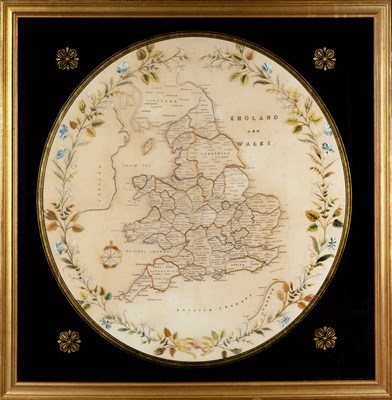 Lot 46 - A 19th century embroidered map of England and...