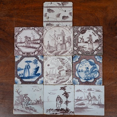 Lot 27 - Ten 18th century Liverpool Delftware tiles