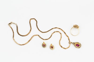 Lot 144 - A suite of ruby and diamond jewellery,...