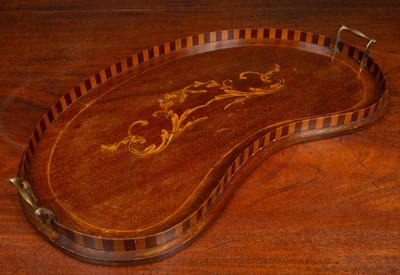 Lot 75 - An Edwardian kidney-shaped mahogany and inlaid tray