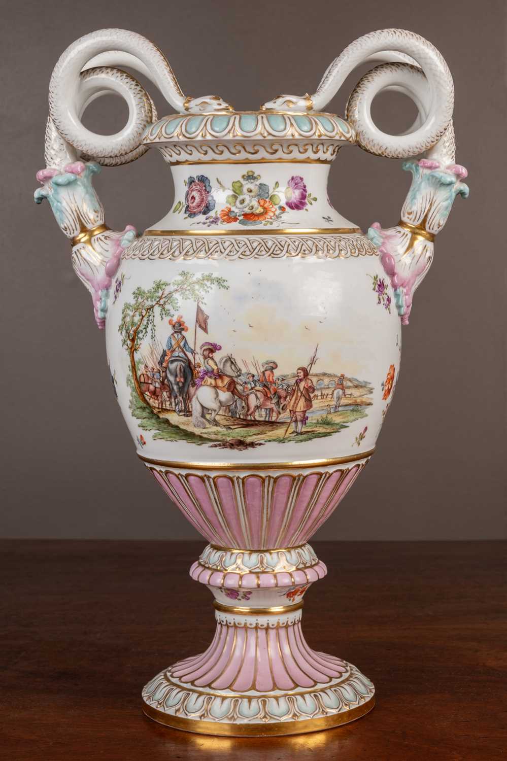 Lot 539 - A Meissen snake-handled vase