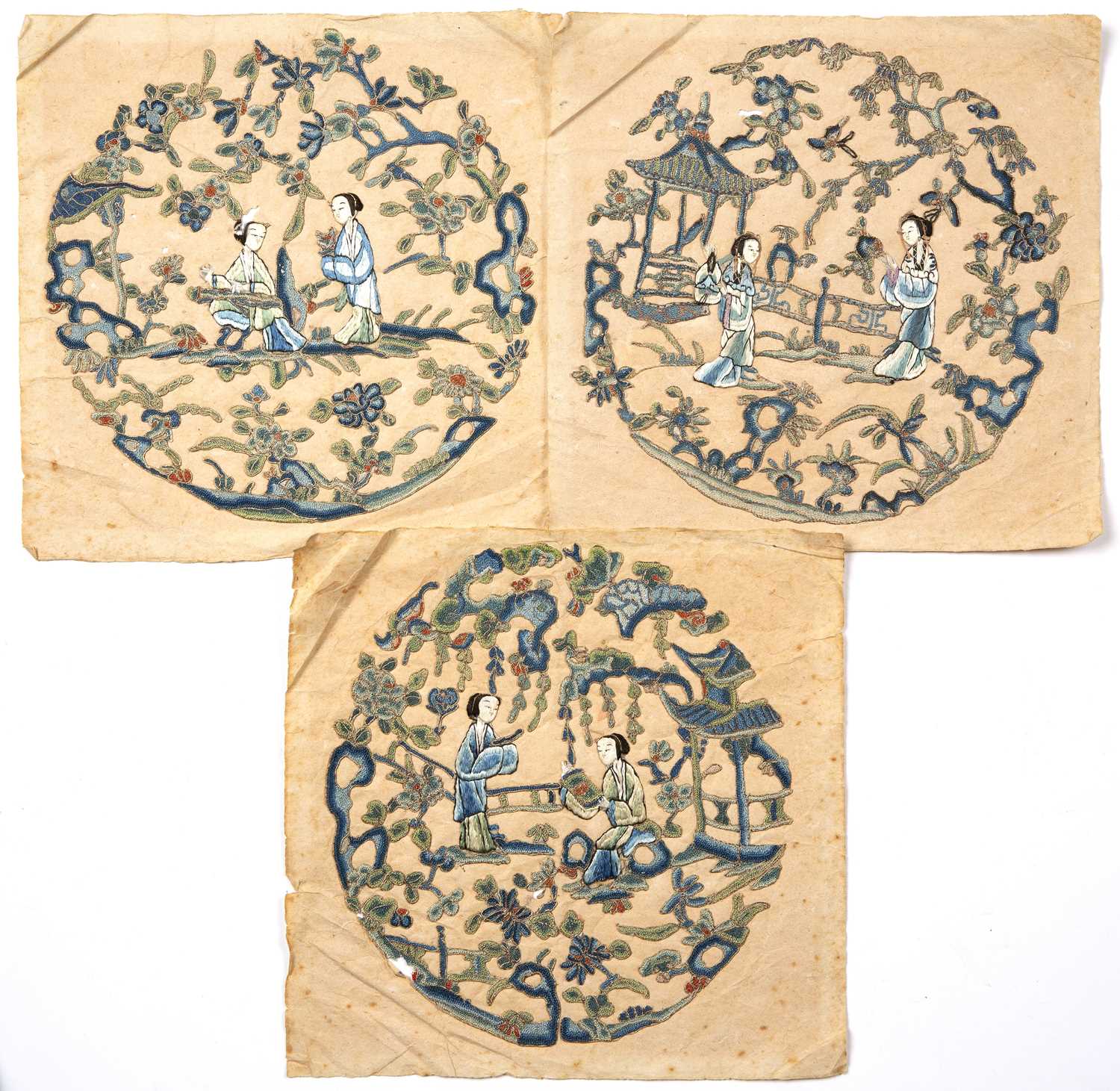 Lot 400 - Late 19th century Chinese, three silk...