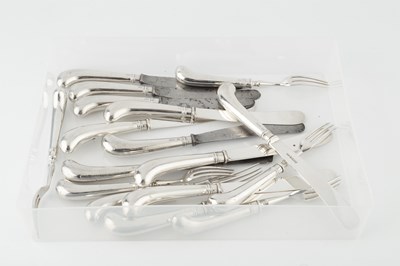 Lot 856 - A set of six George V silver dessert knives...
