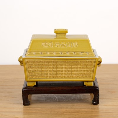 Lot 114 - Yellow ground porcelain box and cover Chinese...