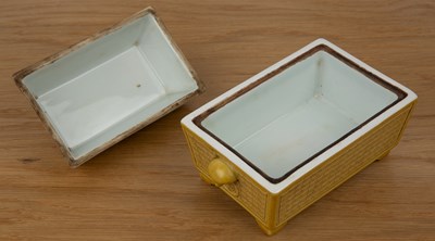 Lot 114 - Yellow ground porcelain box and cover Chinese...