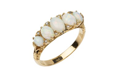 Lot 148 - An opal and diamond five stone ring, the...
