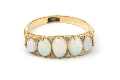 Lot 148 - An opal and diamond five stone ring, the...