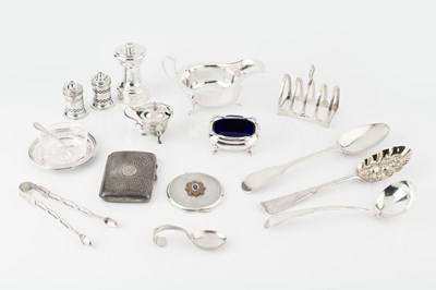 Lot 805 - A collection of silver, to include a sauce...