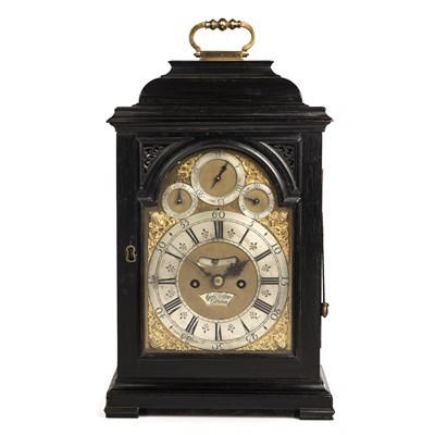 Lot 279 - An 18th century ebonised bracket clock, the...