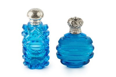 Lot 528 - A 19th century French blue glass scent bottle,...