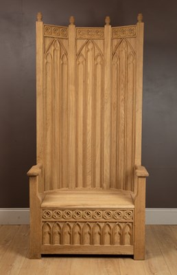 Lot 249 - A large Gothic oak Arts and Crafts hand-carved oak throne chair