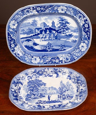 Lot 56 - Two blue and white transfer-printed meat platters