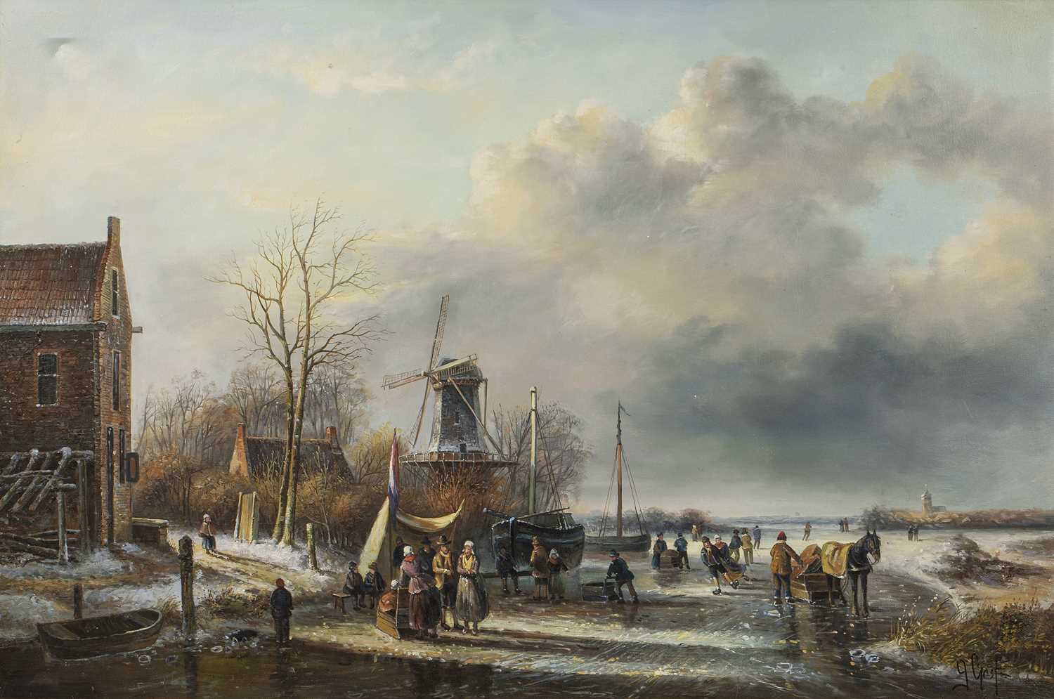 Lot 113 - Johnny Gaston (b. 1955) Frozen Dutch river...