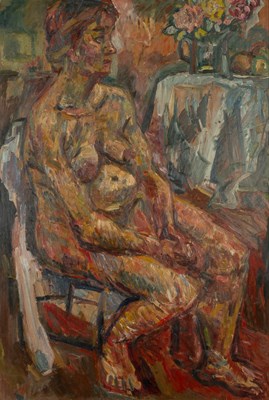 Lot 108 - Modern British School Seated Nude oil on board...