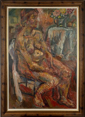 Lot 108 - Modern British School Seated Nude oil on board...