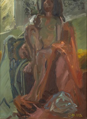 Lot 108 - Modern British School Seated Nude oil on board...