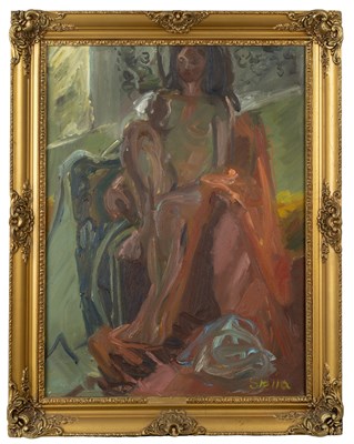 Lot 108 - Modern British School Seated Nude oil on board...
