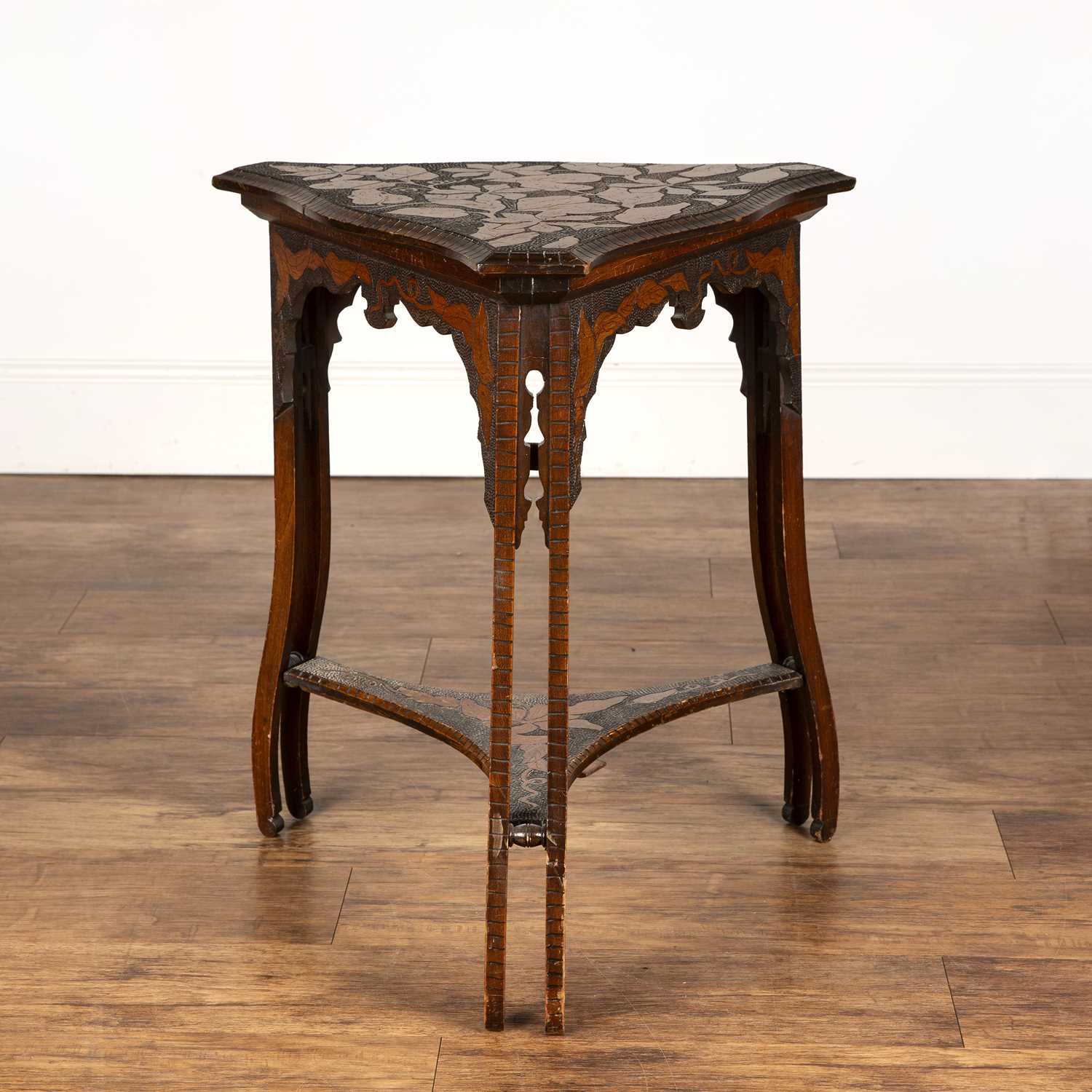 Lot 71 - Art Nouveau pokerwork side table, with...