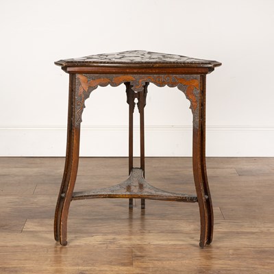 Lot 71 - Art Nouveau pokerwork side table, with...