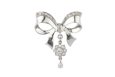 Lot 3 - A diamond bow brooch, the stylised ribbon bow...