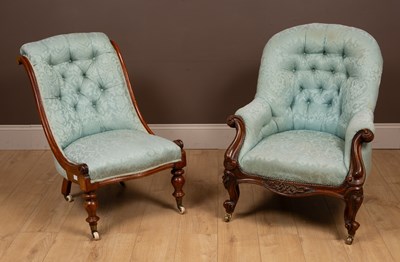 Lot 311 - Two mahogany framed button back chairs