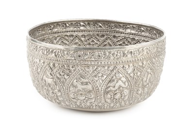 Lot 861 - A Burmese white metal thabeik bowl, embossed...