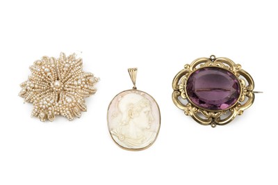 Lot 186 - A 19th century oval shell cameo pendant,...