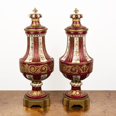 Lot 174 - Pair of Sevres porcelain urns and covers 19th...