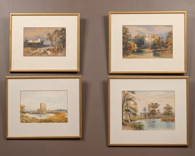 Lot 350 - Four watercolours of castles by rivers