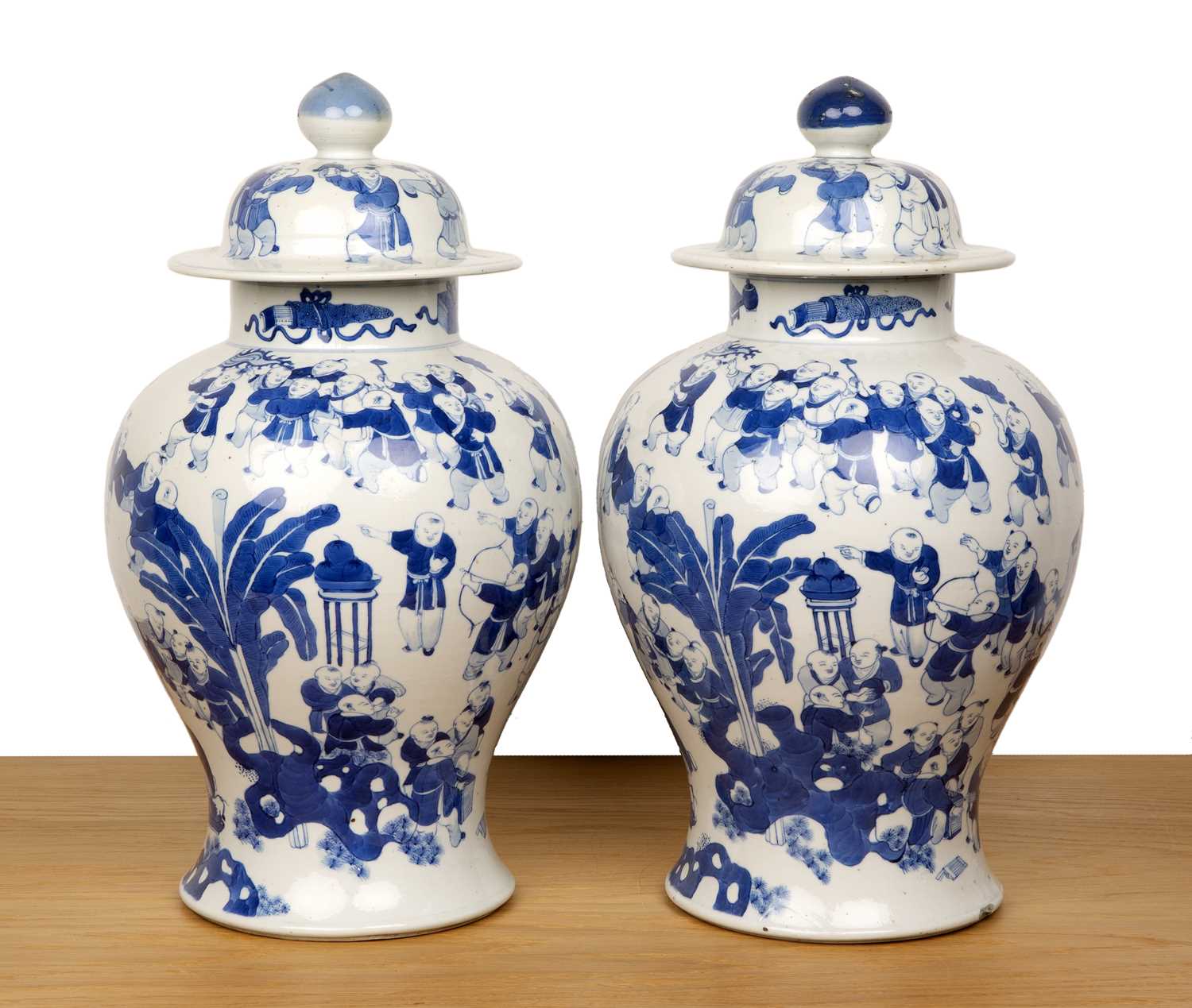 Lot 44 - Pair of blue and white 'hundred boy '...