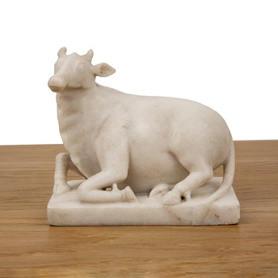 Lot 391 - Polished marble recumbent model cow Indian,...