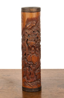 Lot 170 - Carved bamboo perfumier Chinese, with scenes...
