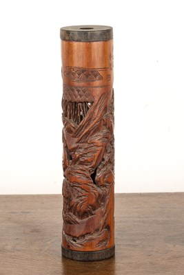 Lot 170 - Carved bamboo perfumier Chinese, with scenes...